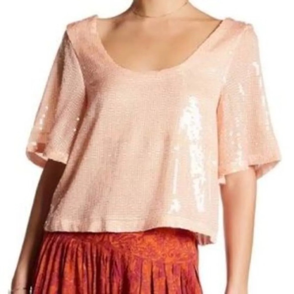 Free People Night Fever Sequined Top - Pink M